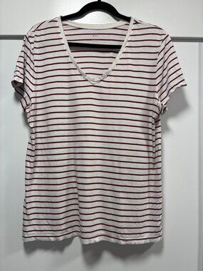 Gap Favorite Tee Cream Burgundy Striped V-Neck T-Shirt XL